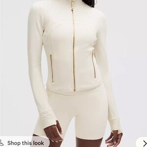 Lulu lemon crop define jacket Cream Zip-Up Jacket and Shorts Set